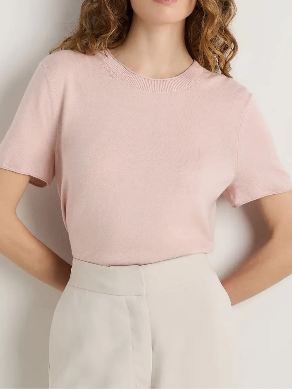 Quince Women Lightweight Cotton Cashmere Relaxed Sweater Tee Pink L Minimalist